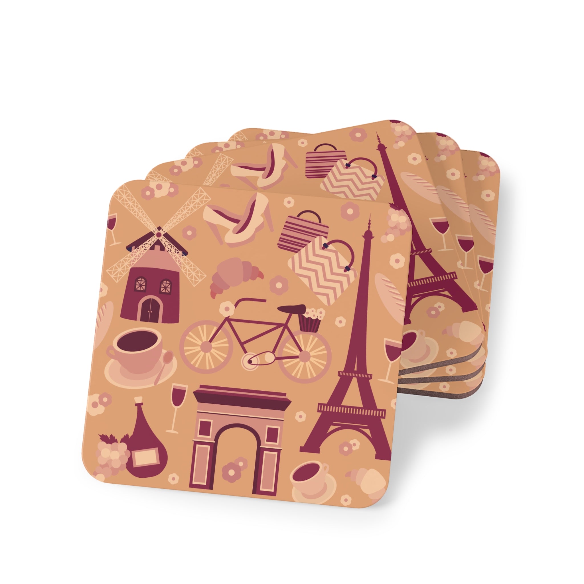 Parisian Pattern Coasters — French Eiffel Tower & Café Cork Drink Coasters