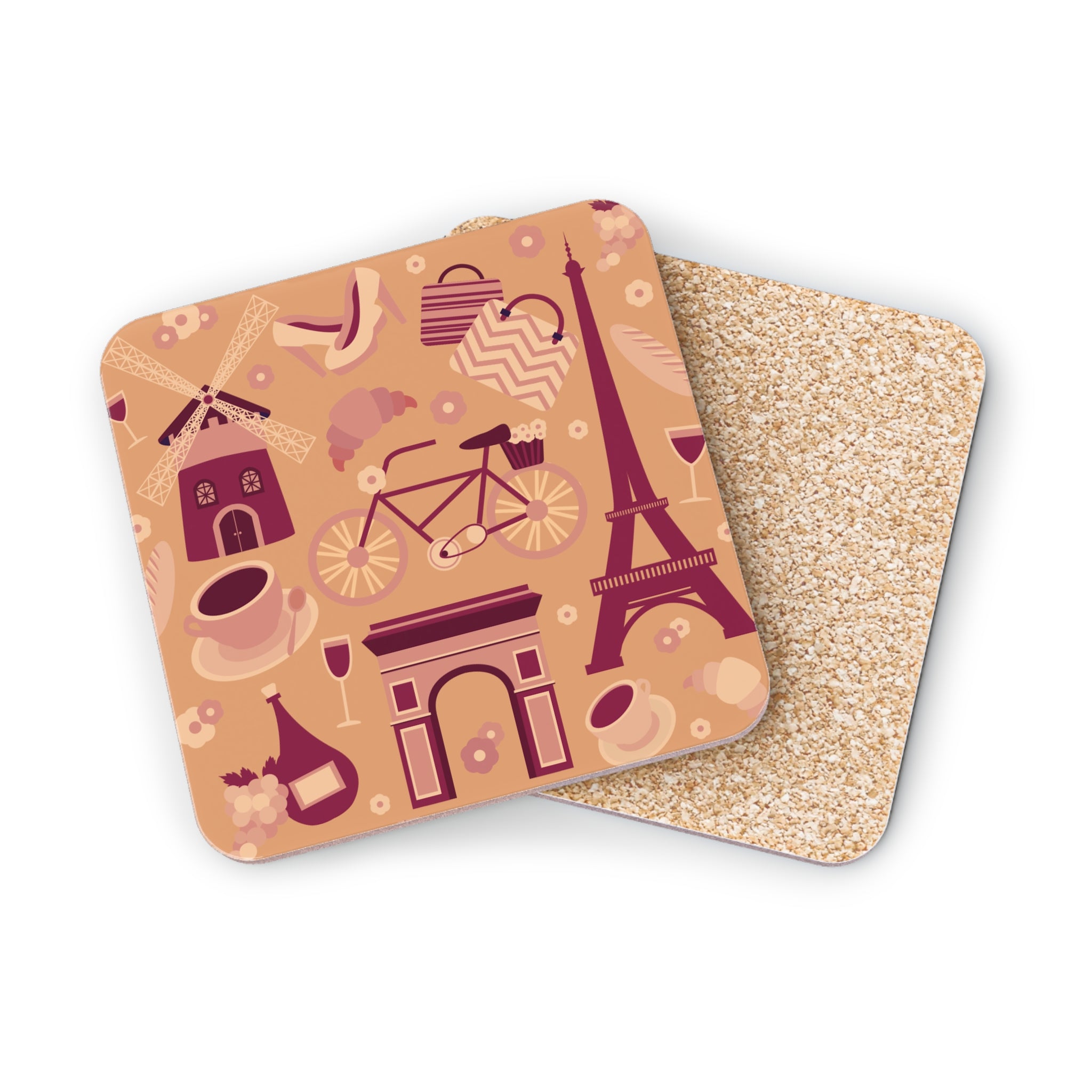 Parisian Pattern Coasters — French Eiffel Tower & Café Cork Drink Coasters