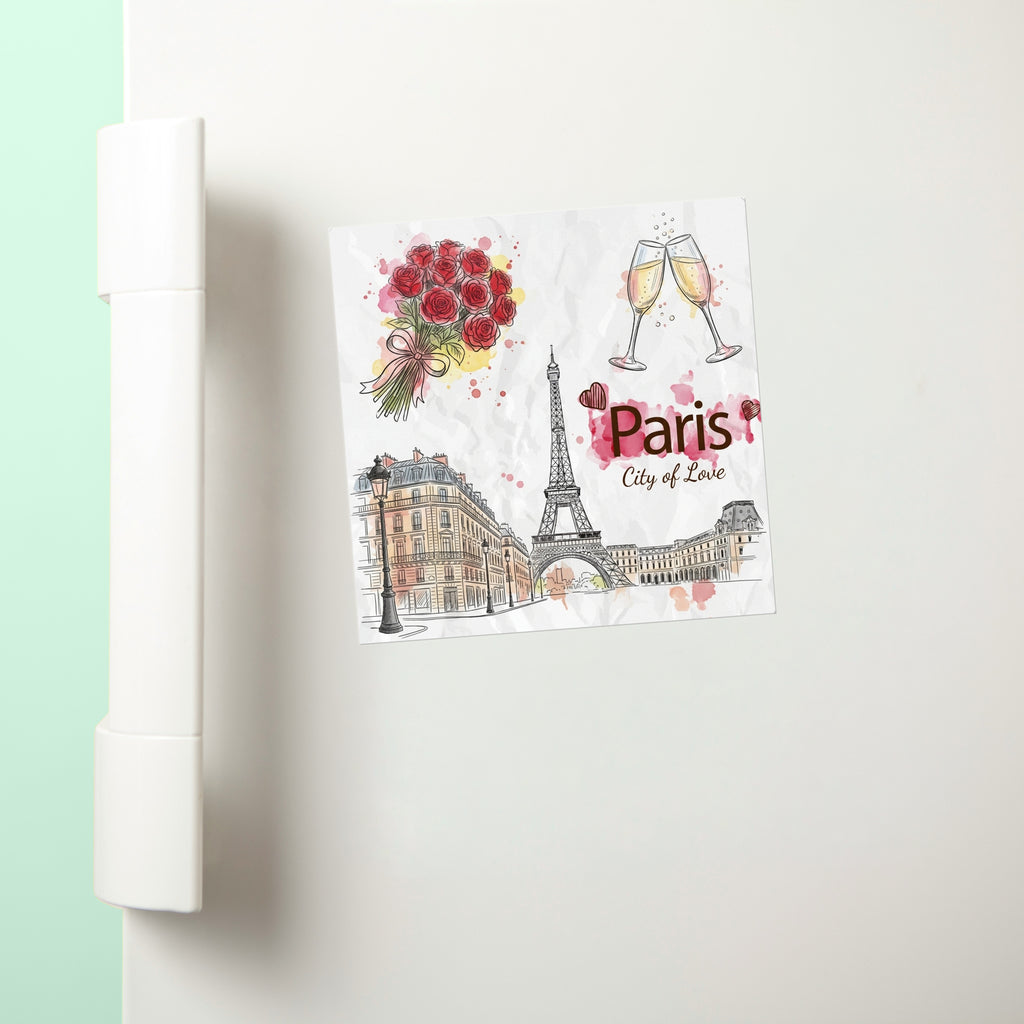 Paris Watercolor Sketch: Eiffel Tower & Champagne - Fridge Magnet