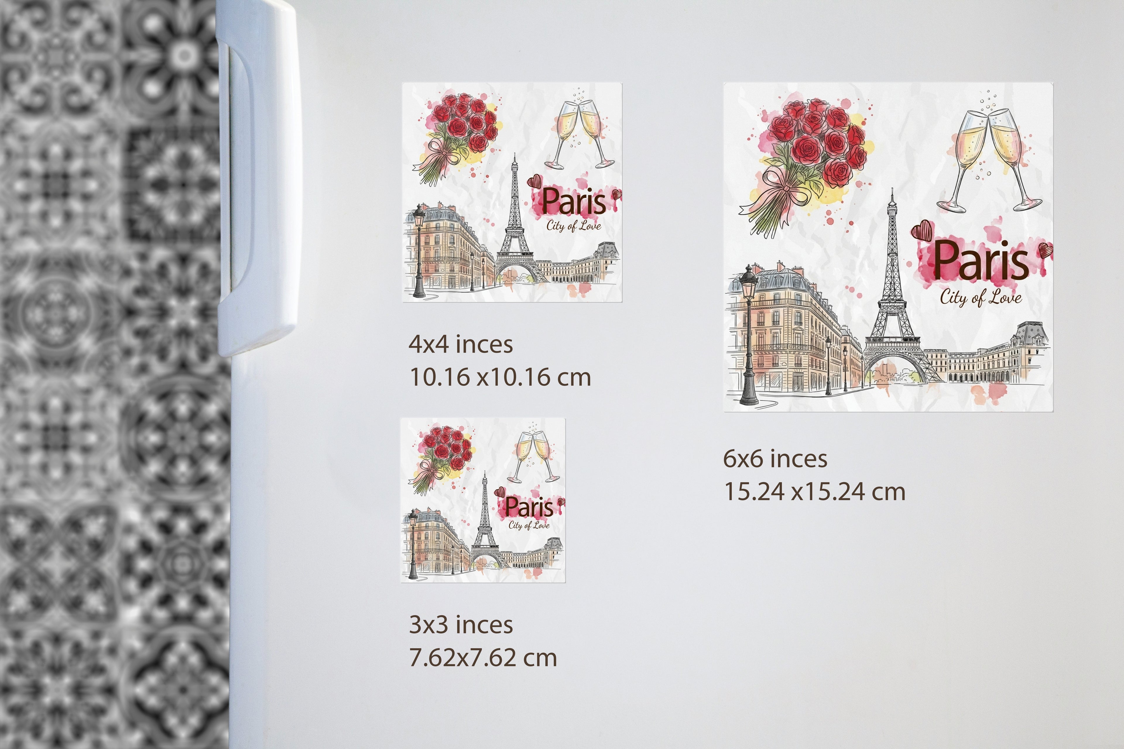 Paris Watercolor Sketch: Eiffel Tower & Champagne - Fridge Magnet