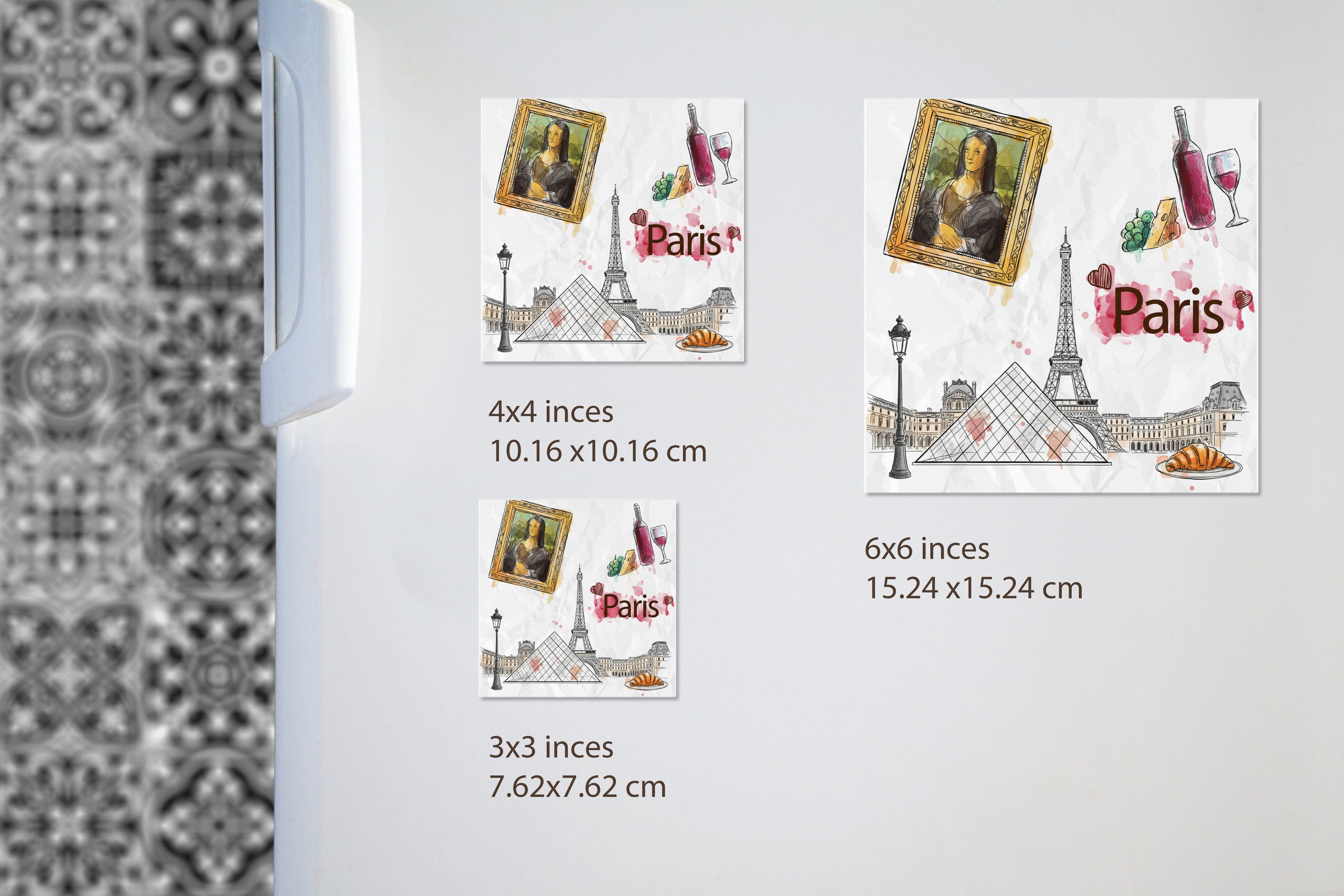 Paris Watercolor Sketch: Eiffel Tower, Louvre & Croissant - Fridge Magnet
