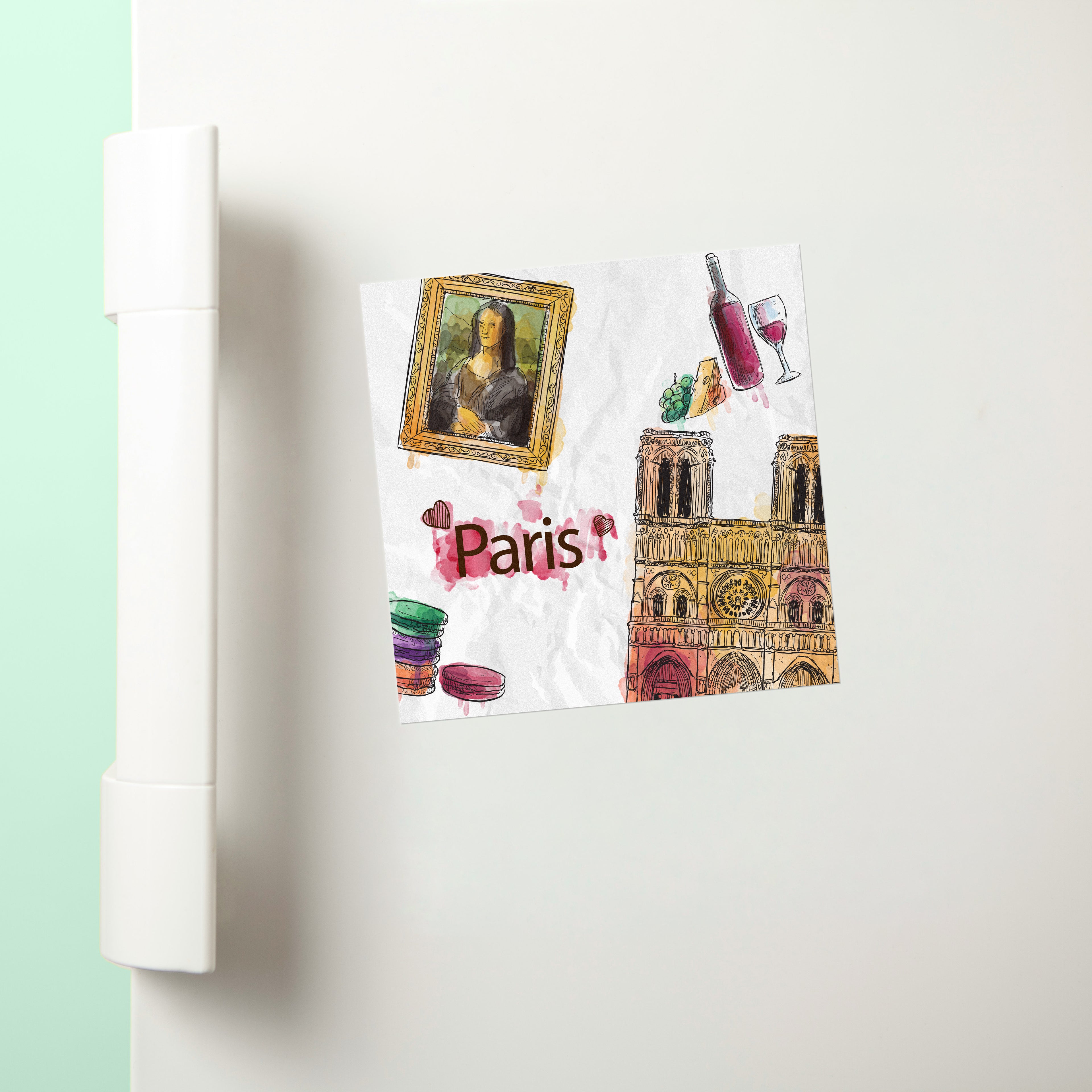 Paris Watercolor Sketch: Notre-Dame & Mona Lisa - Fridge Magnet