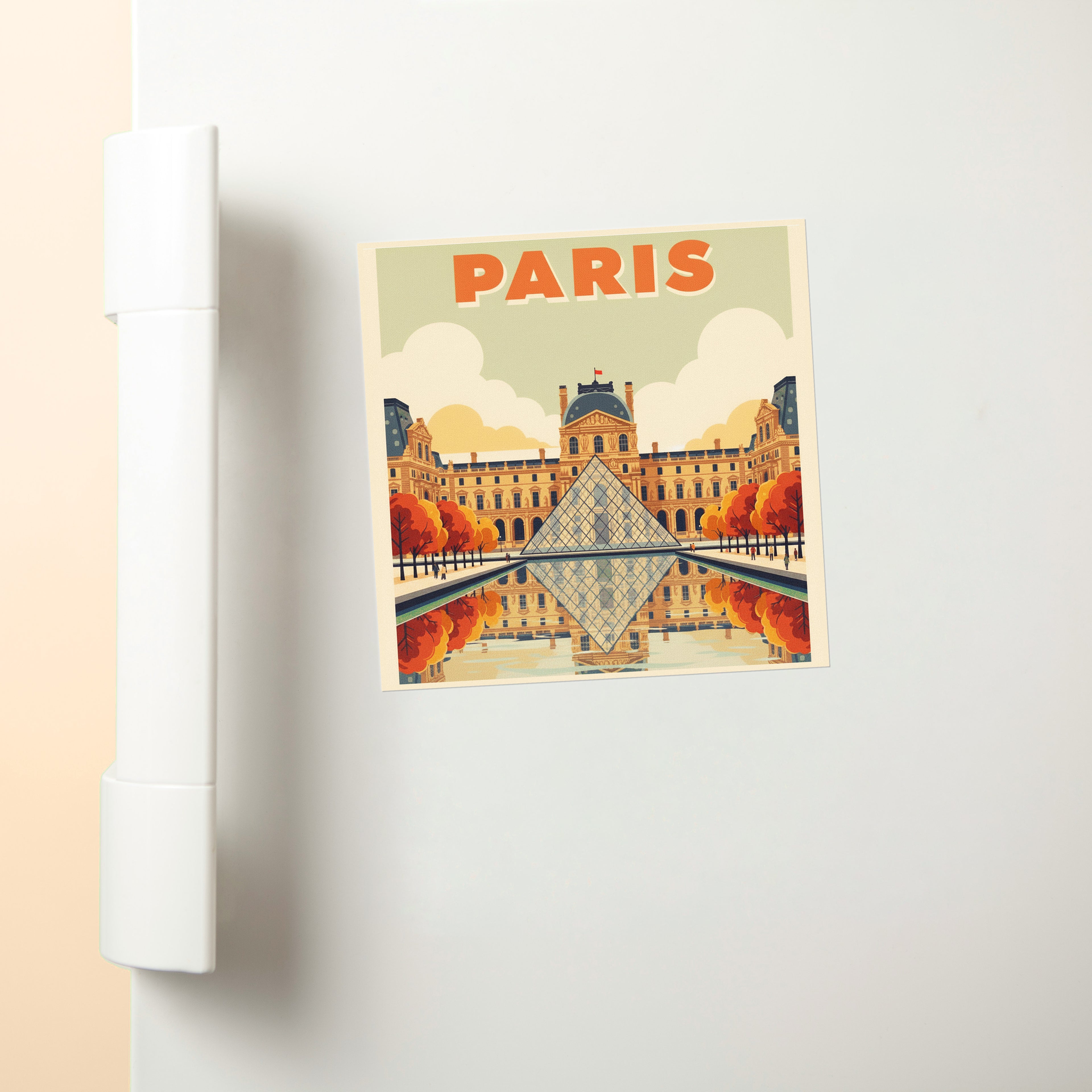 Paris Retro Poster: La Louvre - Fridge Magnet